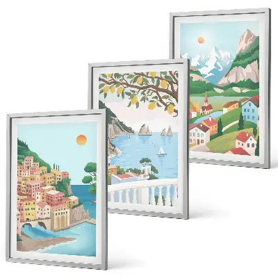 Pastel seaside views wall art three-piece set