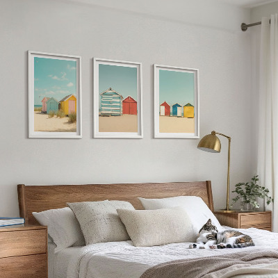 Wall art set Colorful houses beach sun
