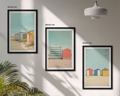 Three-piece wall art piece Colorful houses beach sun