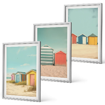 Three-piece wall art piece Colorful houses beach sun