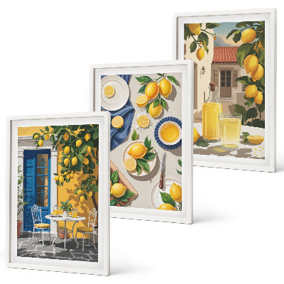 Set of 3 framed wall art pieces Lemon Garden with Drinks