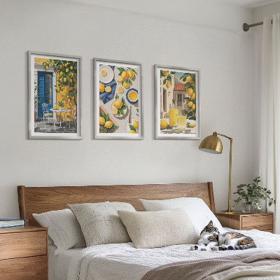 Set of 3 framed wall art pieces Lemon Garden with Drinks