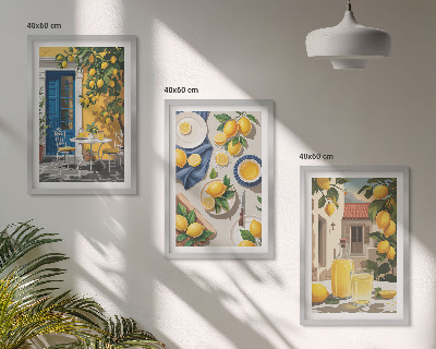 Set of 3 framed wall art pieces Lemon Garden with Drinks