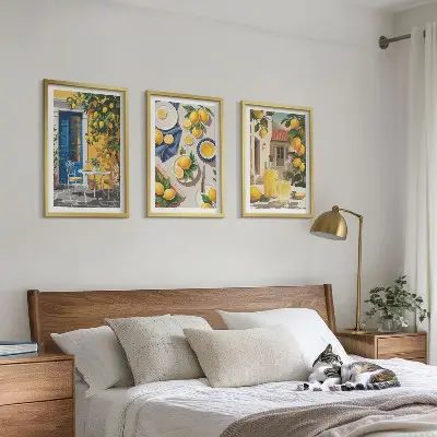 Lemon Garden with Drinks wall art set of 3 framed pieces