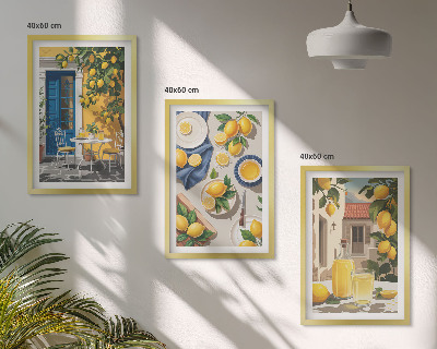 Set of 3 framed wall art pieces Lemon Garden with Drinks
