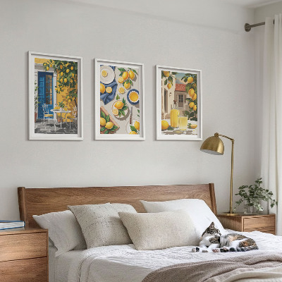 Set of 3 framed wall art pieces Lemon Garden with Drinks