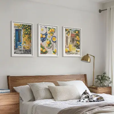 Lemon Garden with Drinks wall art set of 3 framed pieces
