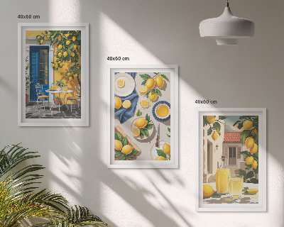 Set of 3 framed wall art pieces Lemon Garden with Drinks