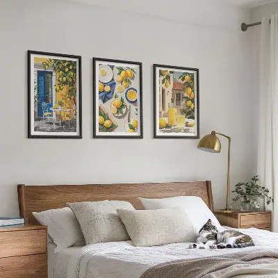 Lemon Garden with Drinks wall art set of 3 framed pieces
