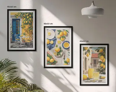 Lemon Garden with Drinks wall art set of 3 framed pieces