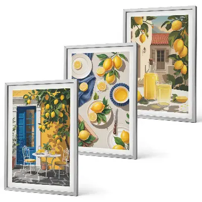 Lemon Garden with Drinks wall art set of 3 framed pieces
