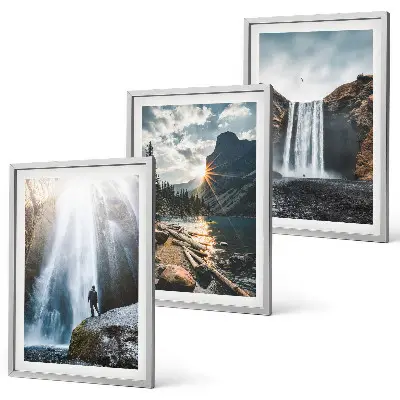 Wall art set featuring waterfalls, mountains, and nature landscapes