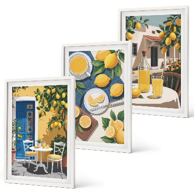 Set of 3 framed wall art pieces Patio Sun Lemonade