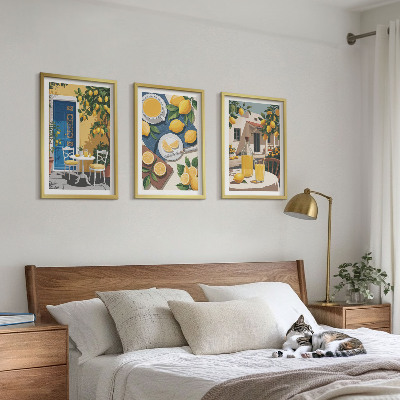Set of 3 framed wall art pieces Patio Sun Lemonade