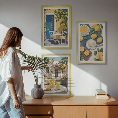 Set of 3 framed wall art pieces Patio Sun Lemonade