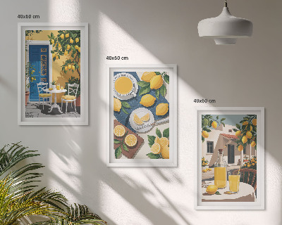 Set of 3 framed wall art pieces Patio Sun Lemonade