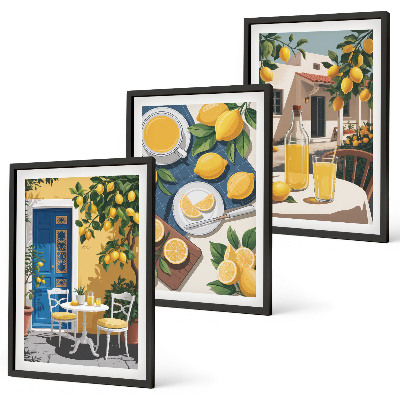 Set of 3 framed wall art pieces Patio Sun Lemonade