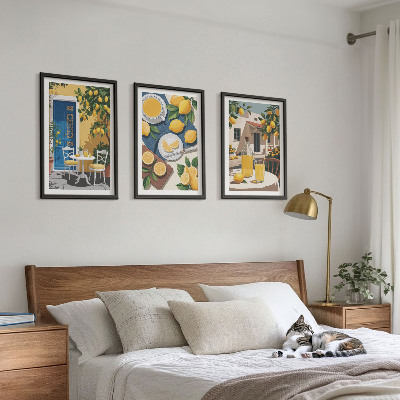 Set of 3 framed wall art pieces Patio Sun Lemonade