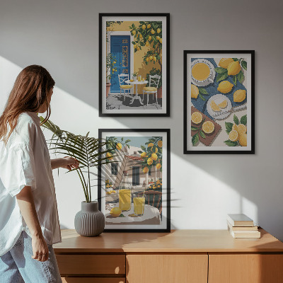 Set of 3 framed wall art pieces Patio Sun Lemonade