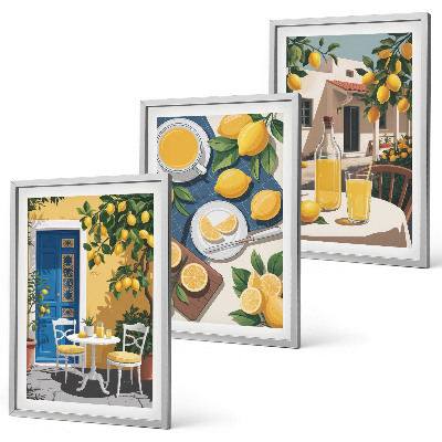 Set of 3 framed wall art pieces Patio Sun Lemonade