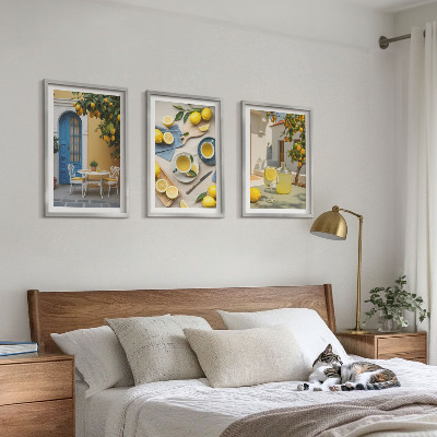 Wall art set Lemons lemonade blue door