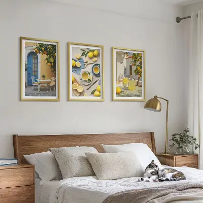 Wall art set lemons and lemonade with blue door
