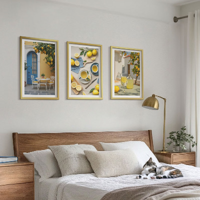 Wall art set Lemons lemonade blue door