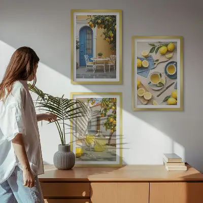 Wall art set lemons and lemonade with blue door
