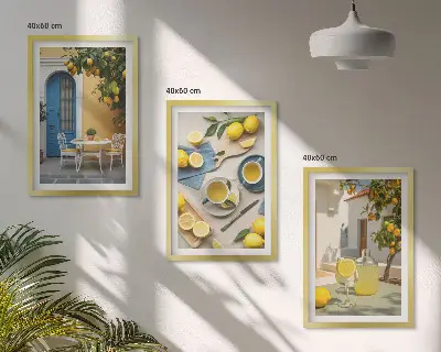 Wall art set lemons and lemonade with blue door