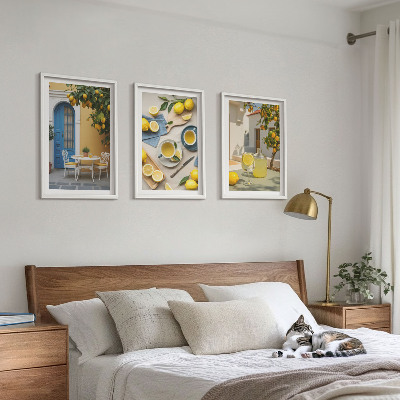 Wall art set Lemons lemonade blue door