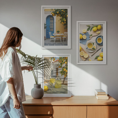 Wall art set Lemons lemonade blue door