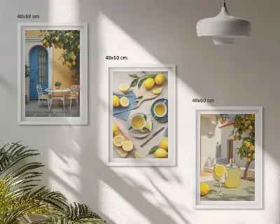 Wall art set lemons and lemonade with blue door