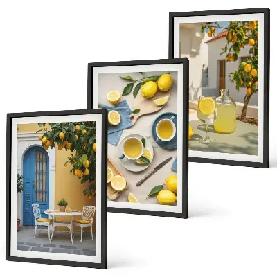 Wall art set lemons and lemonade with blue door