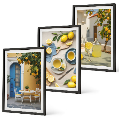 Wall art set Lemons lemonade blue door