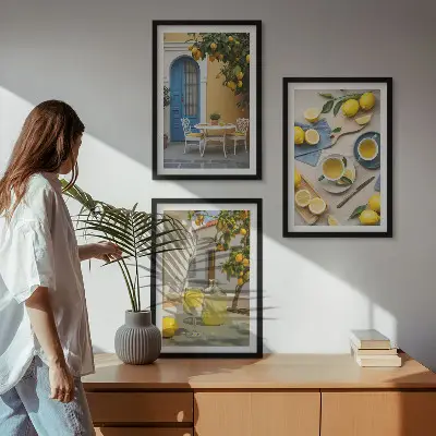 Wall art set lemons and lemonade with blue door