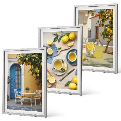 Wall art set Lemons lemonade blue door