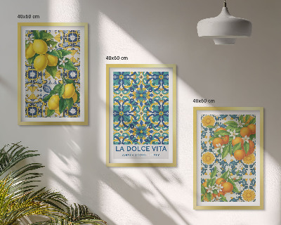 Set of 3 framed wall art pieces Lemons, oranges, flowers, Italy