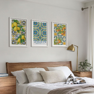 Set of 3 framed wall art pieces Lemons, oranges, flowers, Italy