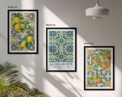 Set of 3 framed wall art pieces Lemons, oranges, flowers, Italy