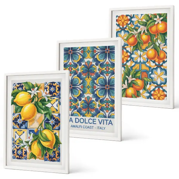 Wall art set with lemon and orange blossom patterns