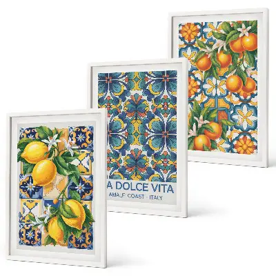 Wall art set with lemon and orange blossom patterns