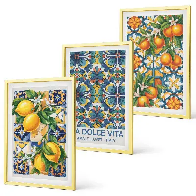 Wall art set with lemon and orange blossom patterns