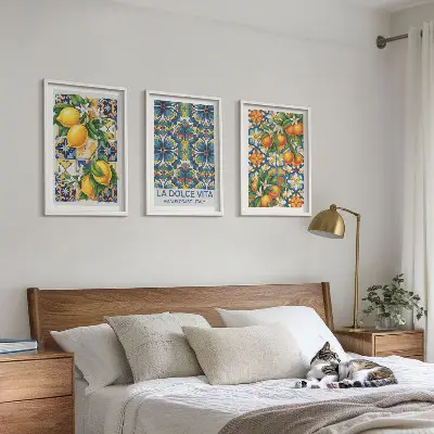 Wall art set with lemon and orange blossom patterns