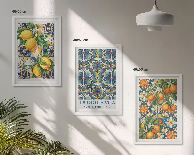 Wall art set with lemon and orange blossom patterns