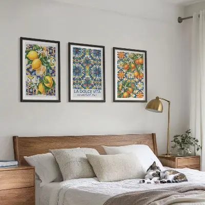 Wall art set with lemon and orange blossom patterns