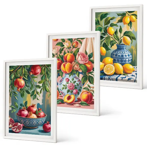 Fruit compositions of pomegranates wall art set of 3 framed pieces