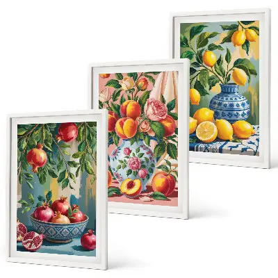 Fruit compositions of pomegranates wall art set of 3 framed pieces