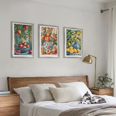 Fruit compositions of pomegranates wall art set of 3 framed pieces