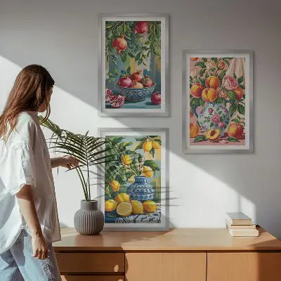 Fruit compositions of pomegranates wall art set of 3 framed pieces
