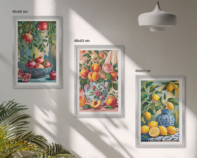 Set of 3 framed wall art pieces Fruit compositions of pomegranates